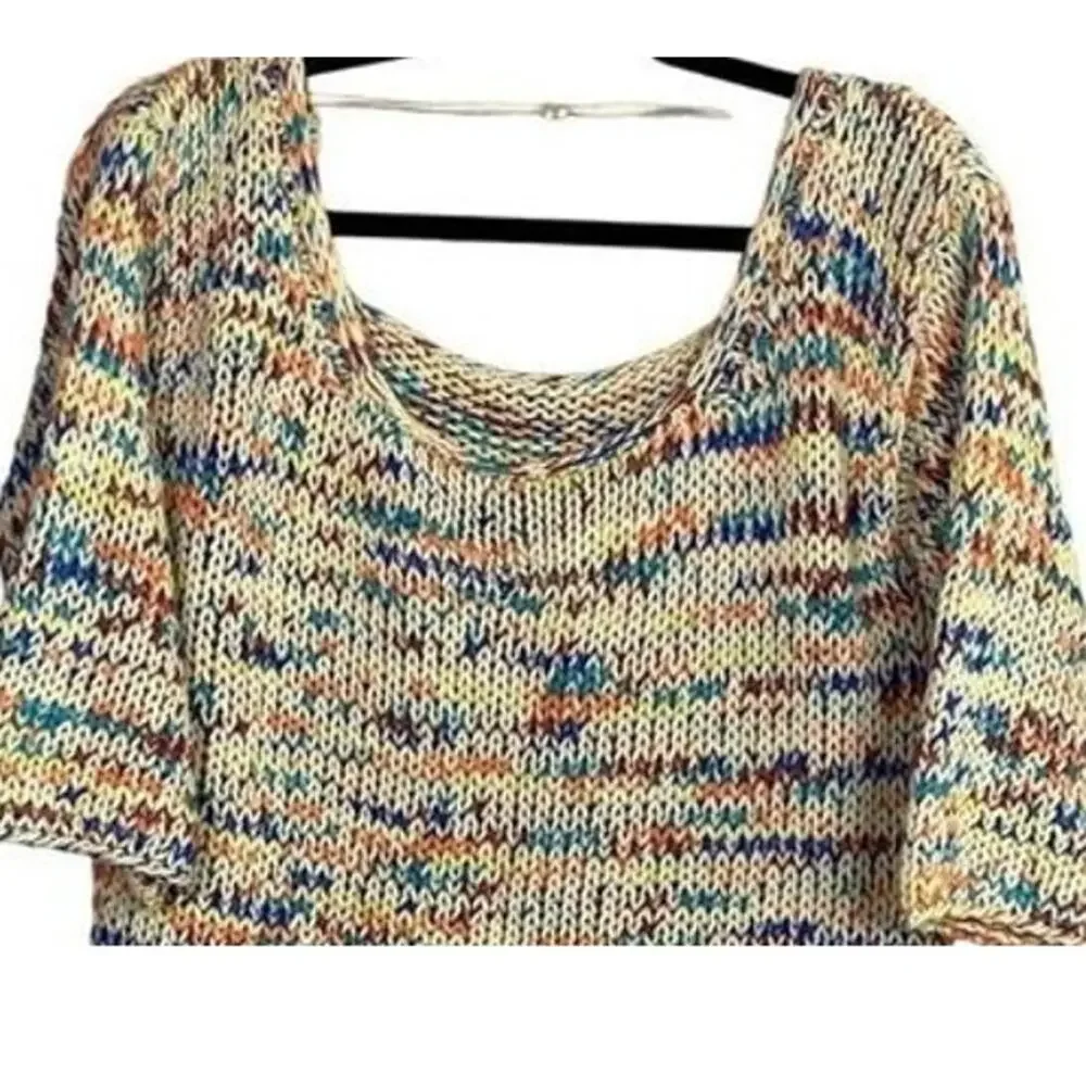 Zara Chunky Knit Relaxed Sweater 3/4 Sleeve Scoop Back S Multicolorfull Cream